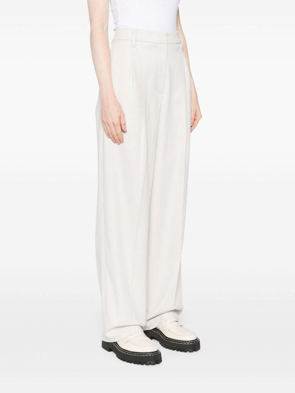 BRUNELLO CUCINELLI WOMEN'S SNOW WHITE PLEATED TAILORED TROUSERS