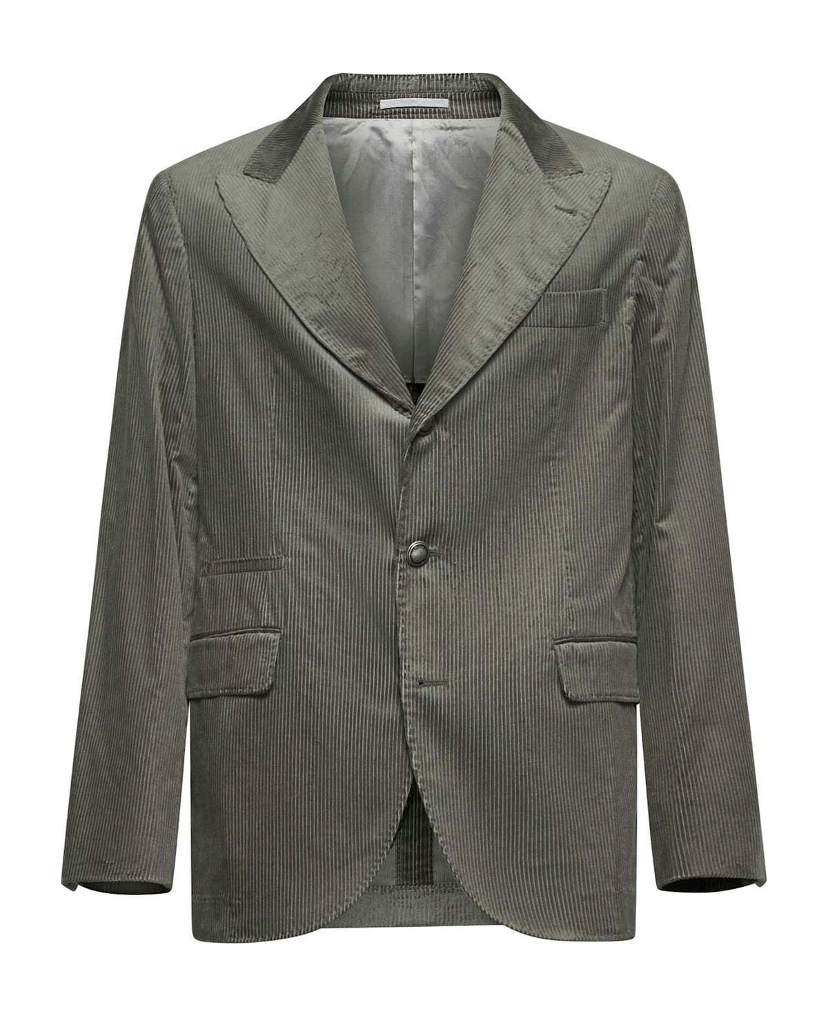 BRUNELLO CUCINELLI MEN'S OLIVE COTTON PINSTRIPE BLAZER