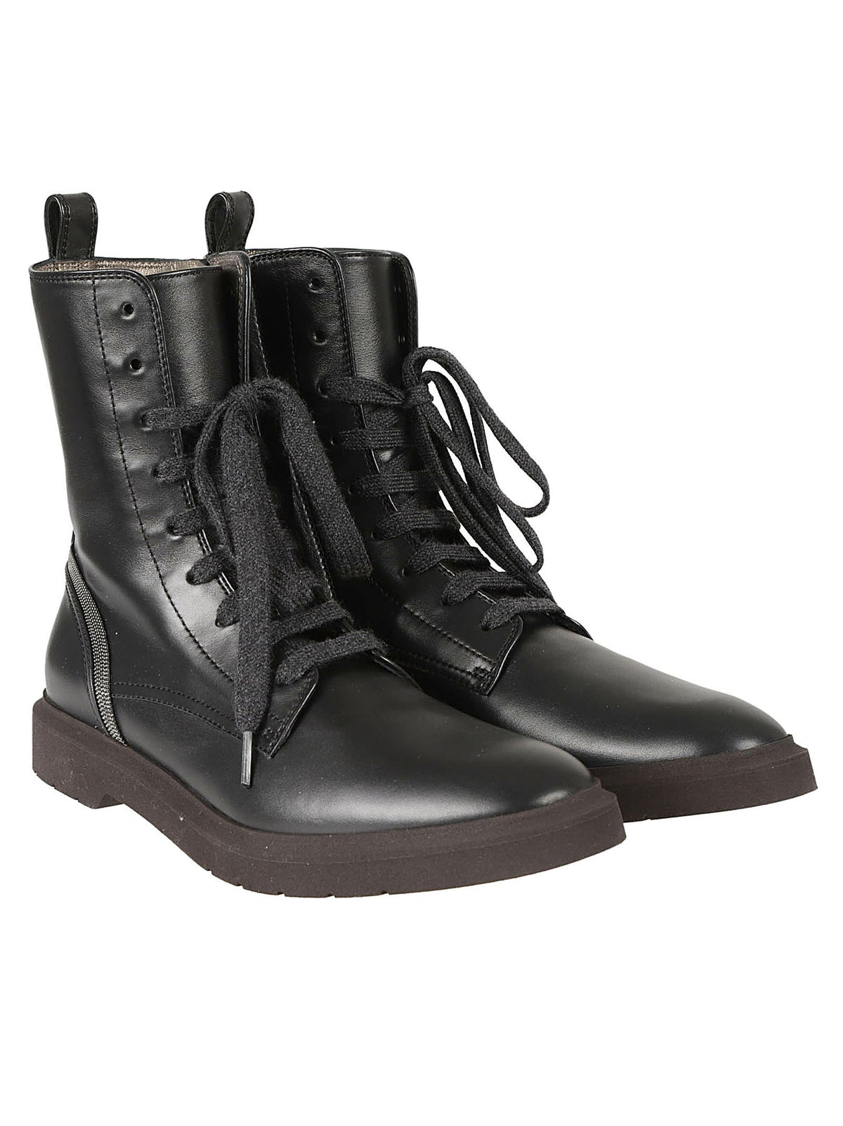 BRUNELLO CUCINELLI WOMEN'S BLACK LEATHER LACE UP ANKLE BOOTS