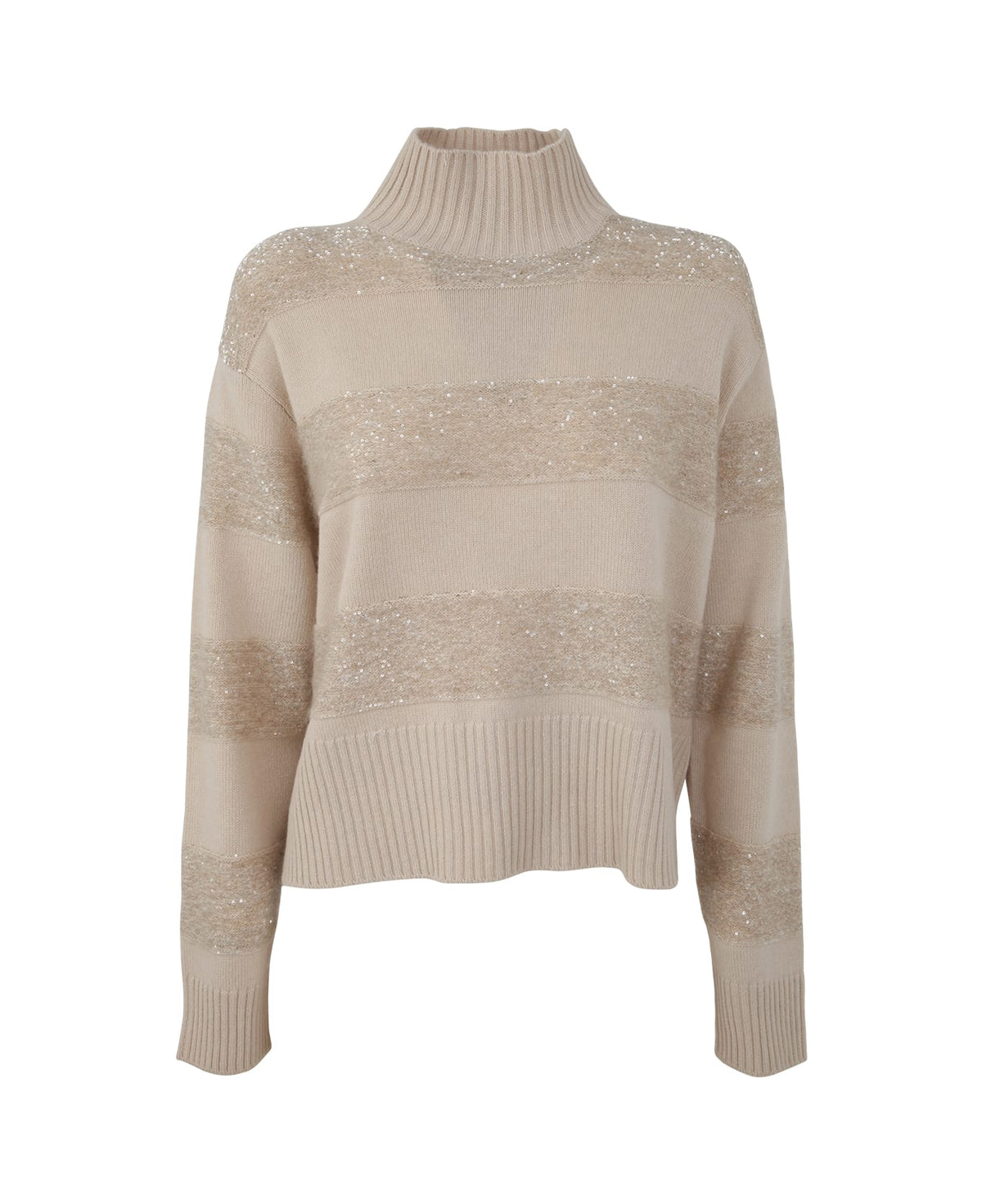BRUNELLO CUCINELLI WOMEN'S BEIGE WOOL SILK BLEND TURTLENECK SWEATER