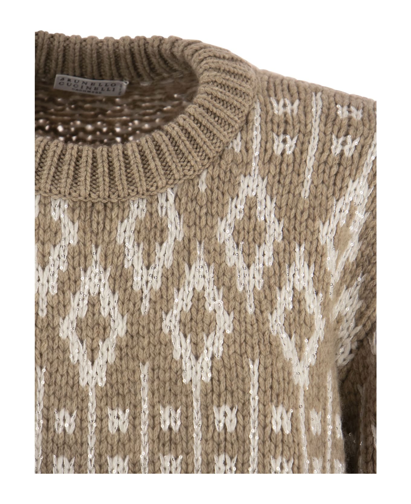 BRUNELLO CUCINELLI WOMEN'S BEIGE WOOL PATTERNED SWEATER
