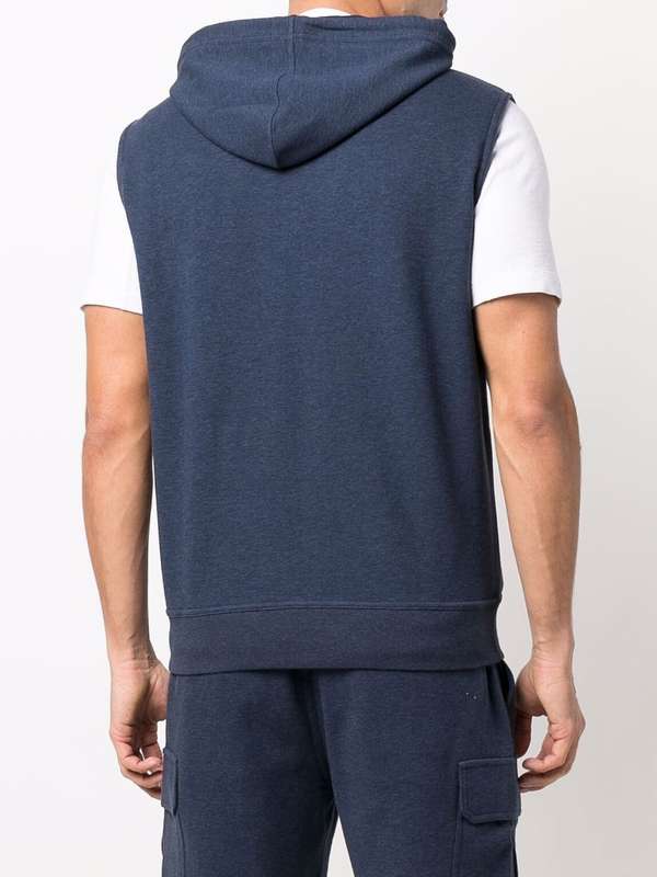 BRUNELLO CUCINELLI MEN'S BLUE SLEEVELESS ZIP HOODIE