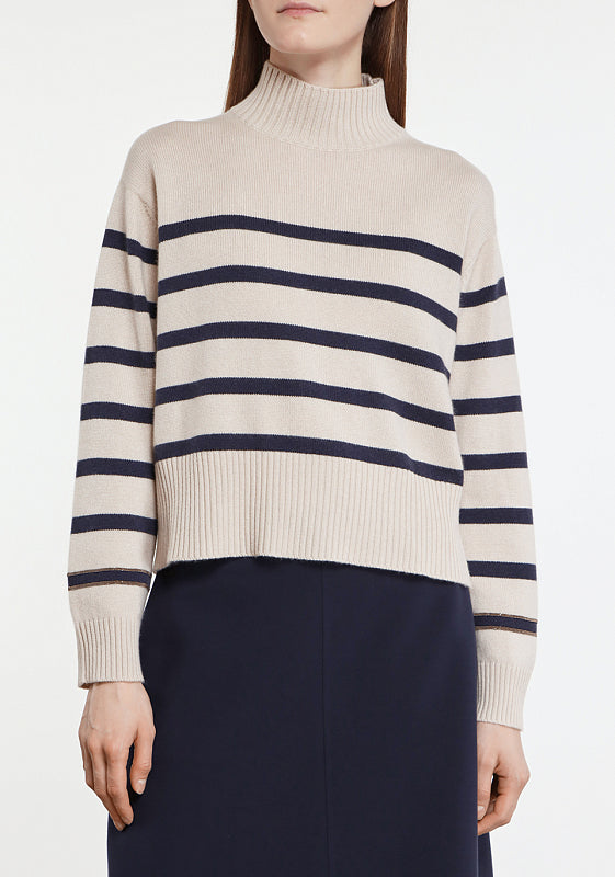 BRUNELLO CUCINELLI WOMEN'S BEIGE STRIPED WOOL SWEATER