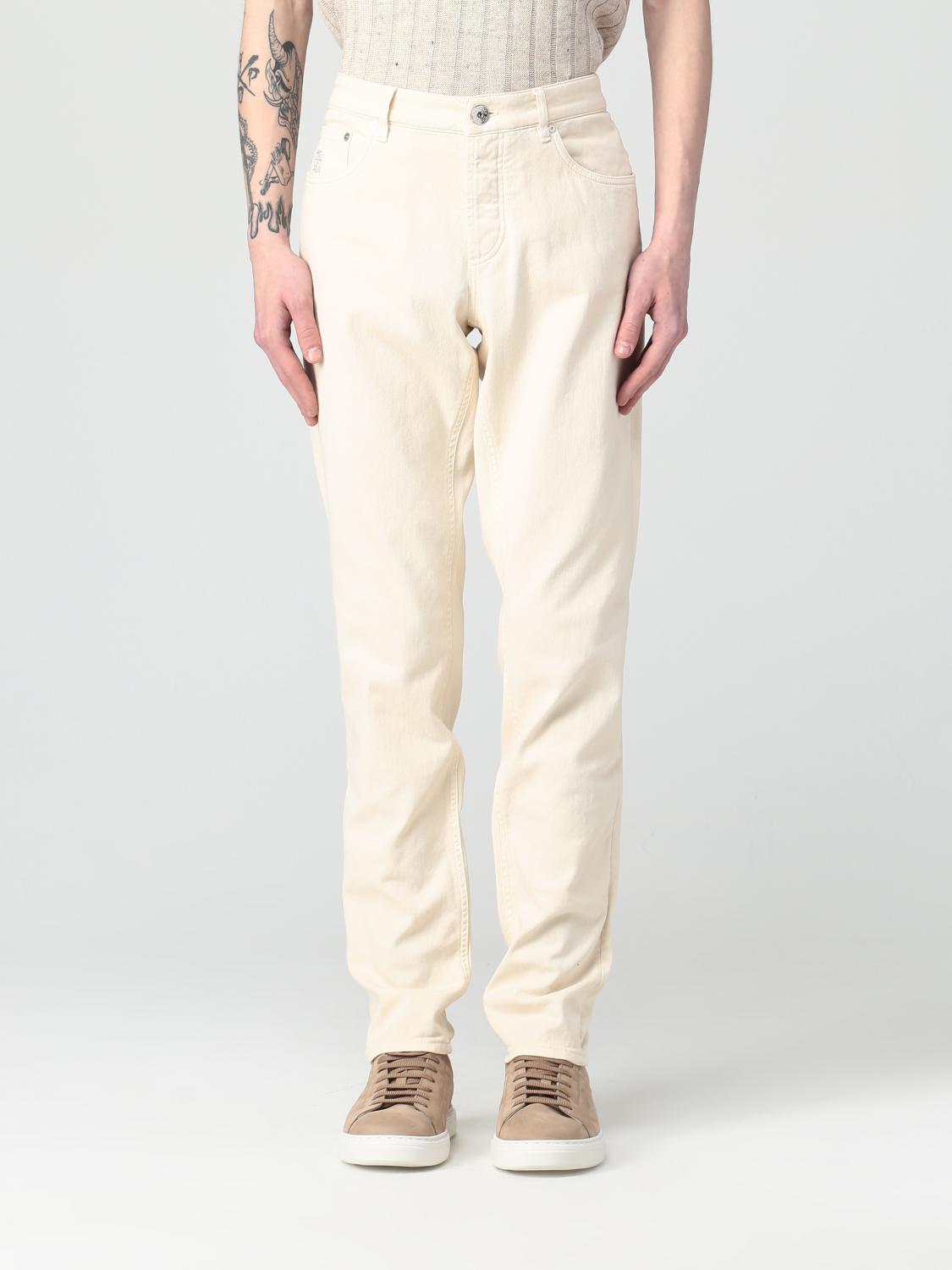 BRUNELLO CUCINELLI MEN'S OFF WHITE SLIM TROUSERS