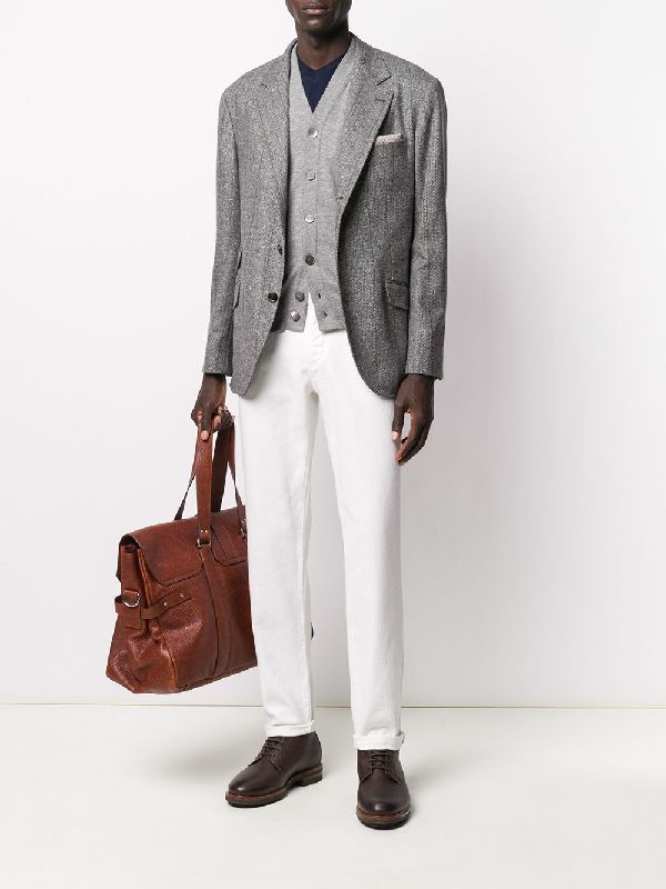 BRUNELLO CUCINELLI MEN'S WHITE STRAIGHT-LEG TROUSERS