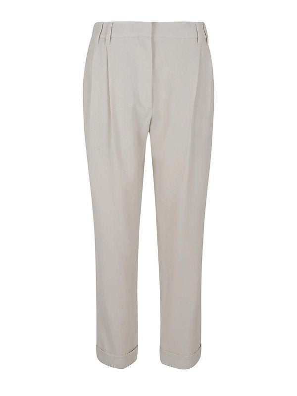 BRUNELLO CUCINELLI WOMEN'S CREAM WOOL BLEND TAILORED TROUSERS