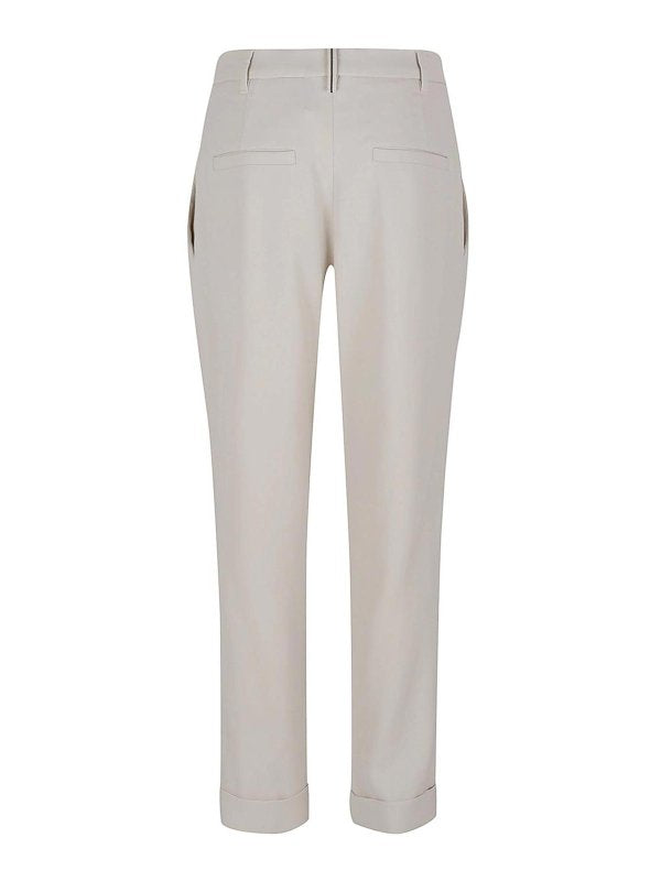 BRUNELLO CUCINELLI WOMEN'S CREAM WOOL BLEND TAILORED TROUSERS