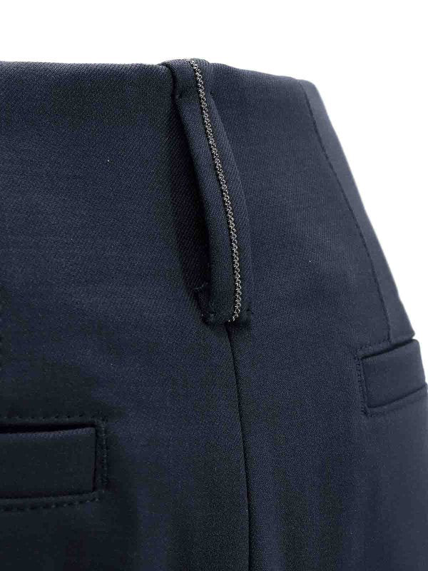 BRUNELLO CUCINELLI WOMEN'S NAVY WOOL PLEATED TROUSERS