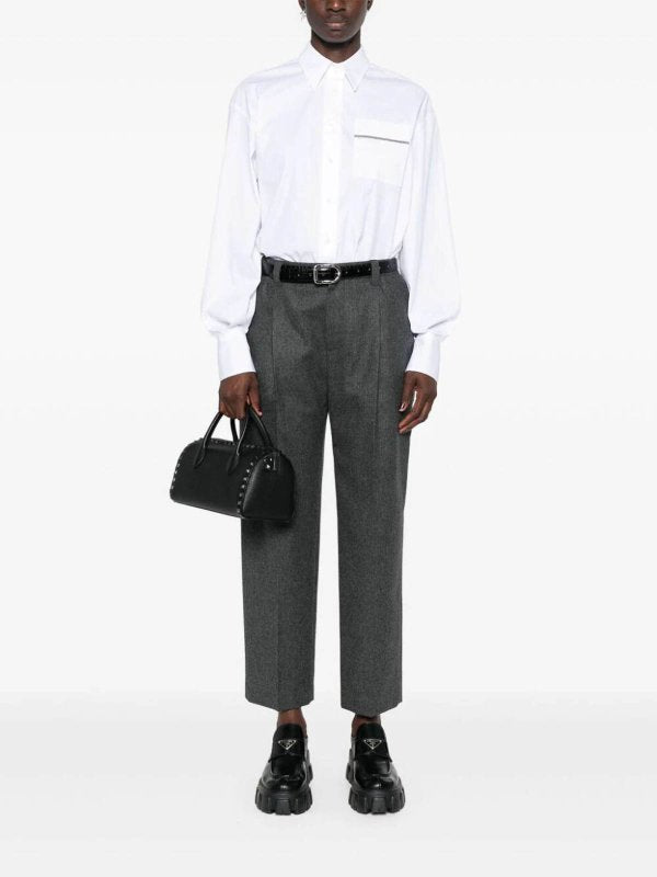 BRUNELLO CUCINELLI WOMEN'S CHARCOAL TAILORED WOOL-BLEND TROUSERS