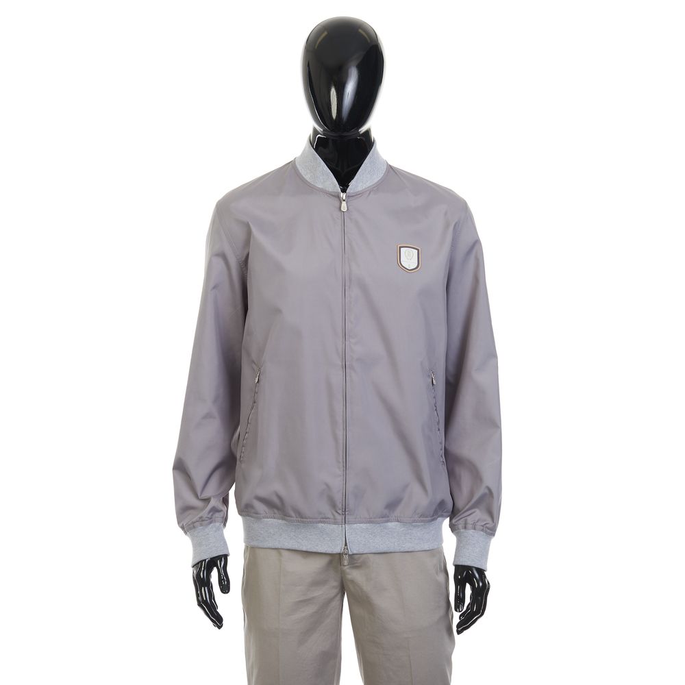 BRUNELLO CUCINELLI MEN'S LIGHT GREY BOMBER JACKET
