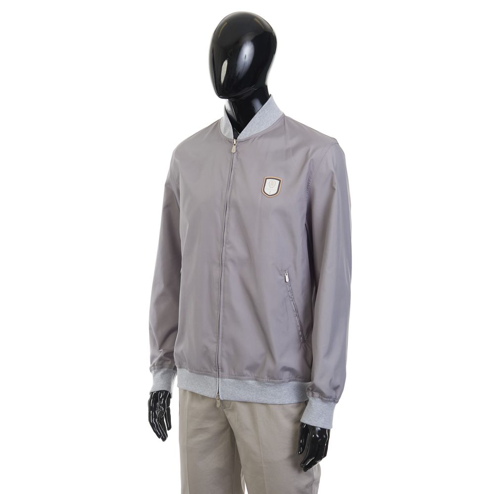 BRUNELLO CUCINELLI MEN'S LIGHT GREY BOMBER JACKET