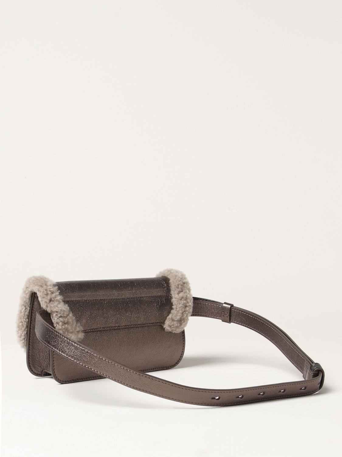 BRUNELLO CUCINELLI WOMEN'S BRONZE SHEARLING TRIM BAG