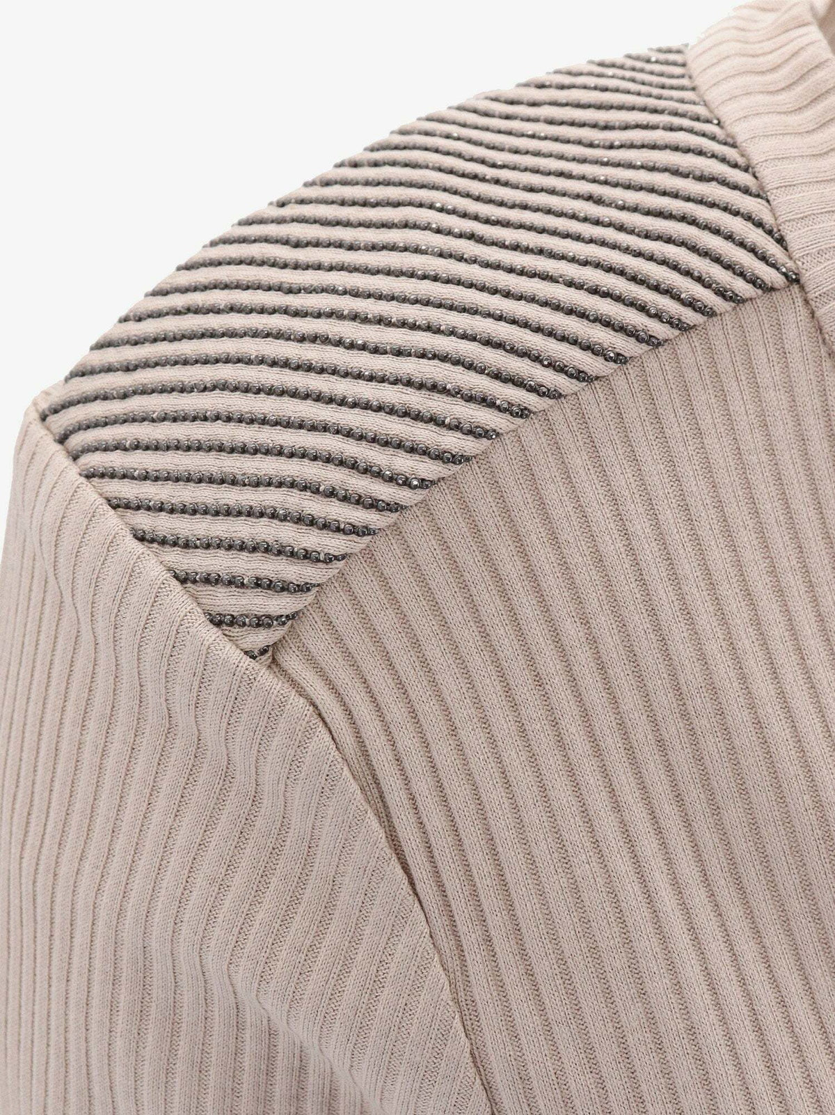 BRUNELLO CUCINELLI WOMEN'S BEIGE RIBBED V NECK SHIRT
