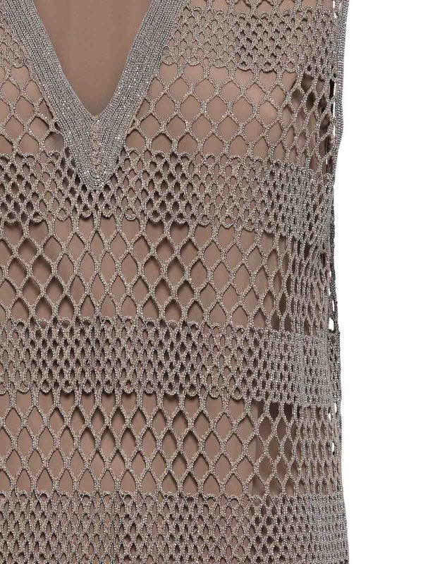 BRUNELLO CUCINELLI WOMEN'S RUTHENIUM SILK MESH SLEEVELESS TOP