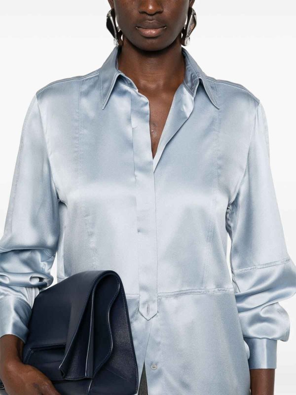 BRUNELLO CUCINELLI WOMEN'S LIGHT BLUE SILK SHIRT