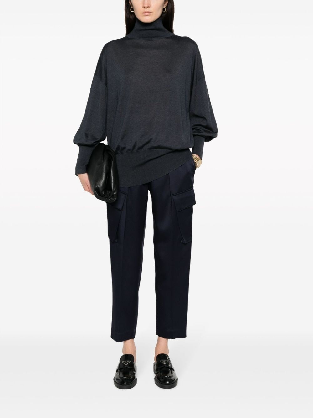 BRUNELLO CUCINELLI WOMEN'S DARK MOCK NECK KNIT SWEATER