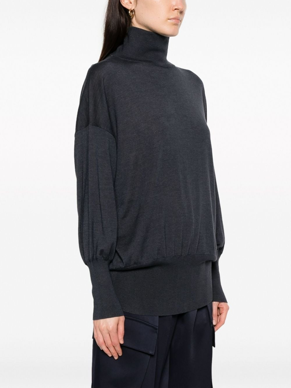 BRUNELLO CUCINELLI WOMEN'S DARK MOCK NECK KNIT SWEATER