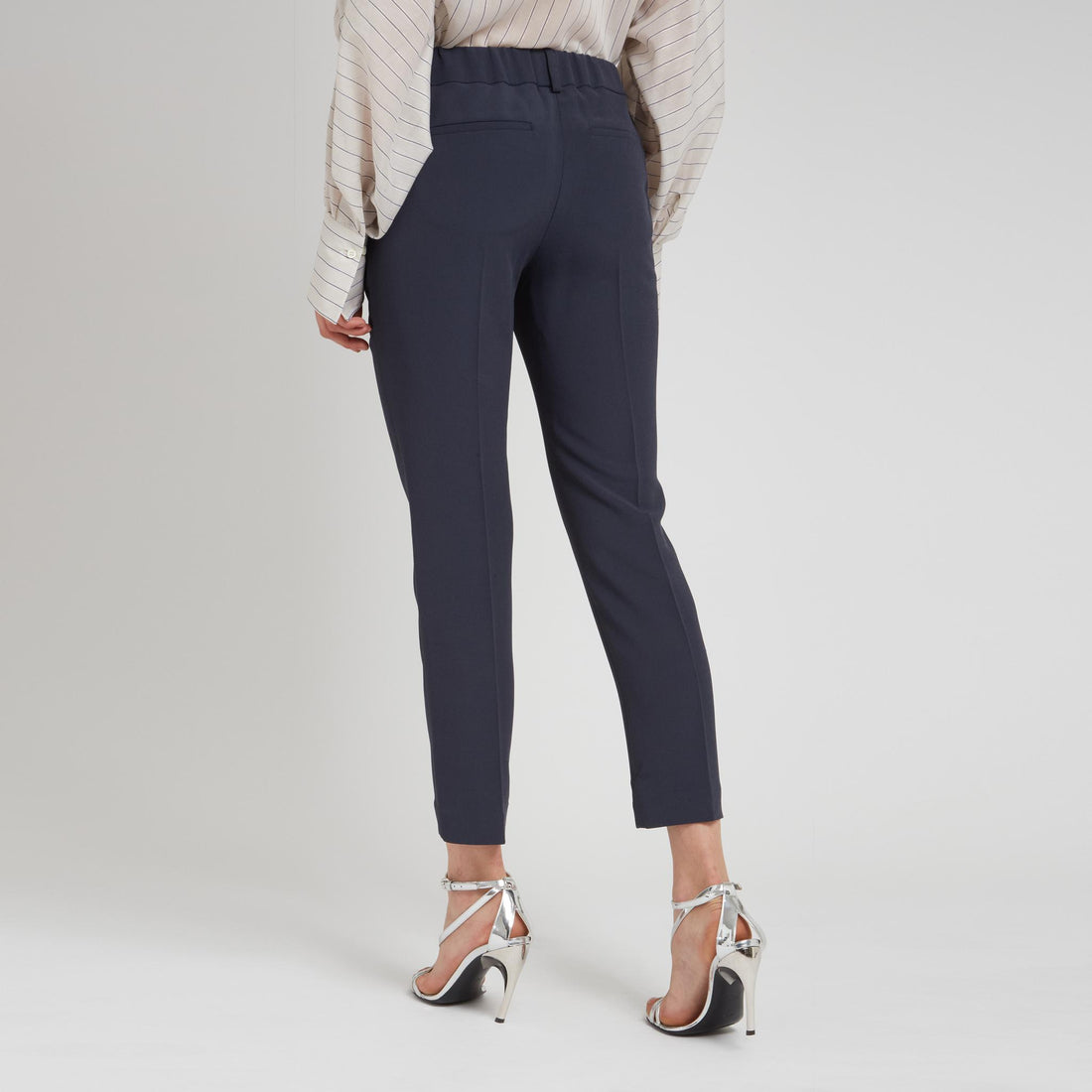 BRUNELLO CUCINELLI WOMEN'S NAVY SILK TAILORED TROUSERS