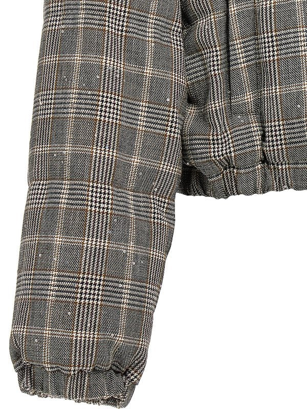 BRUNELLO CUCINELLI WOMEN'S BEIGE BLACK BROWN CHECKED WOOL BLEND JACKET