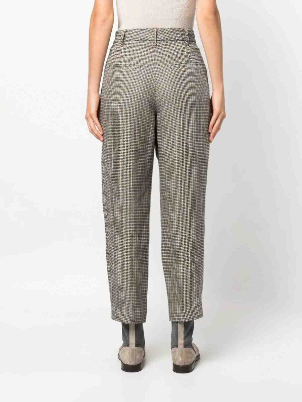 BRUNELLO CUCINELLI WOMEN'S BEIGE HOUNDSTOOTH WIDE-LEG TROUSERS