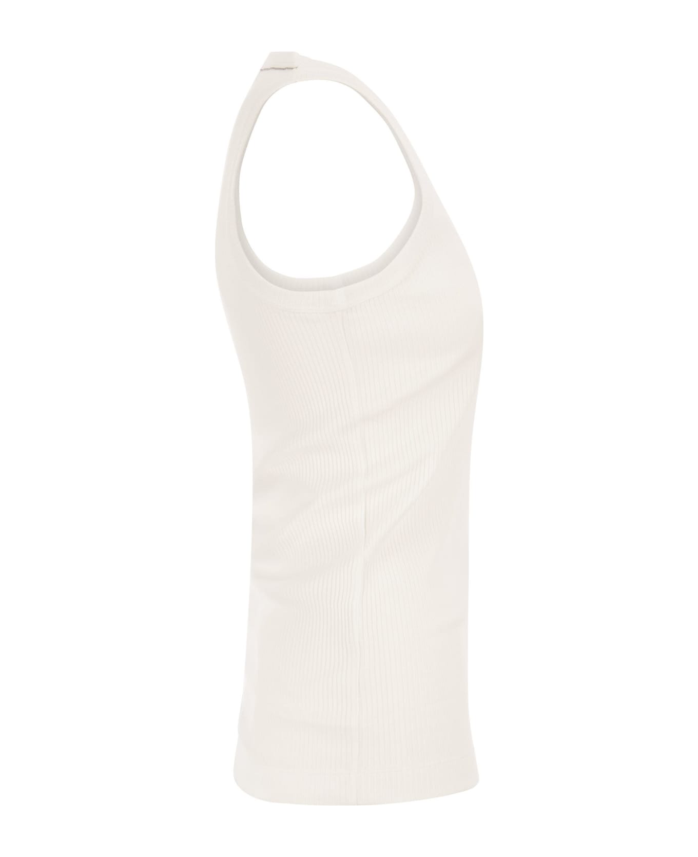 BRUNELLO CUCINELLI WOMEN'S WHITE RIBBED TANK TOP