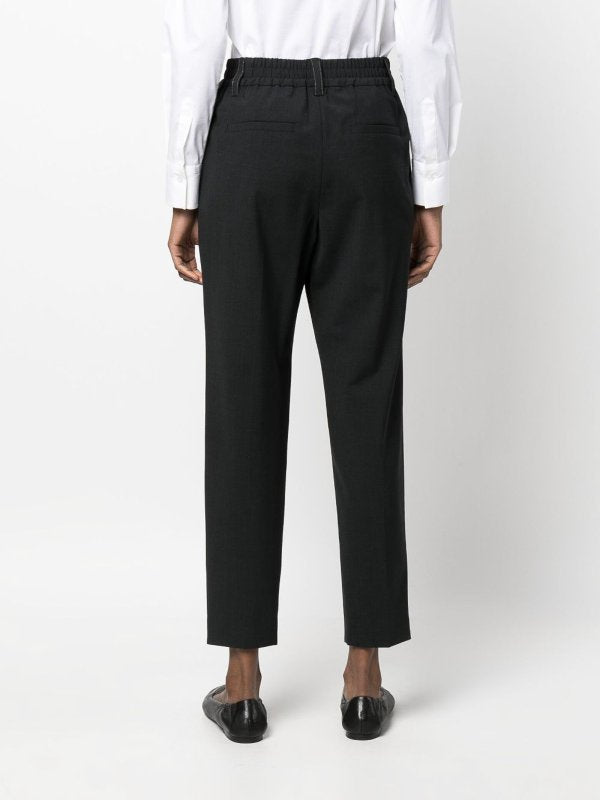 BRUNELLO CUCINELLI WOMEN'S BLACK WOOL TAPERED TROUSERS