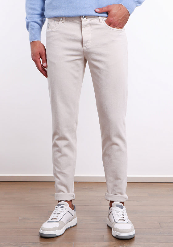 BRUNELLO CUCINELLI MEN'S MARBLE COTTON CASUAL TROUSERS