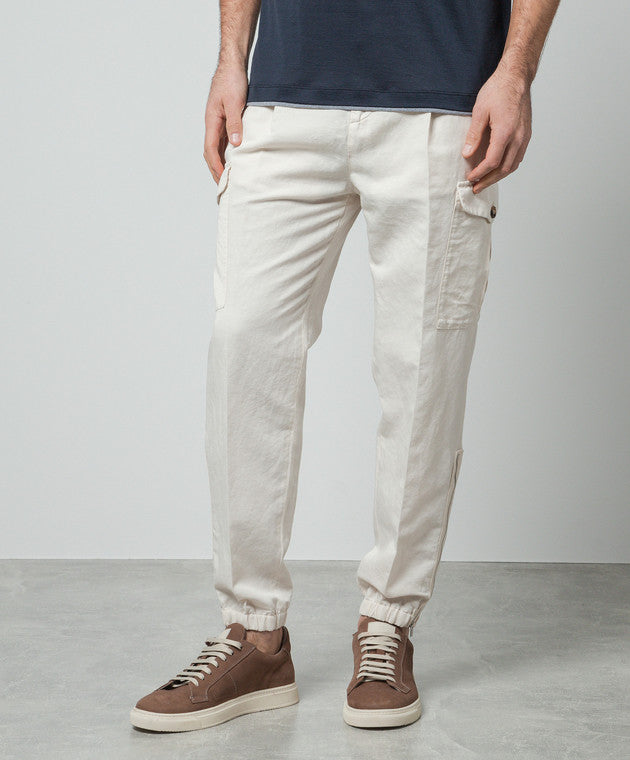 BRUNELLO CUCINELLI MEN'S OFF-WHITE CARGO JOGGER TROUSERS