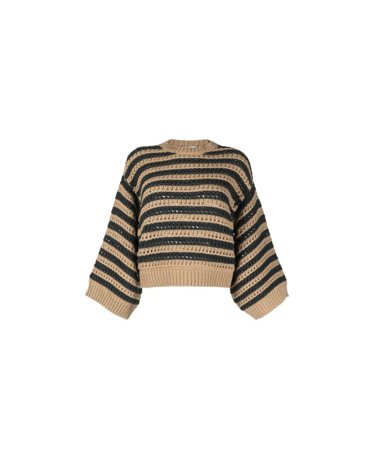 BRUNELLO CUCINELLI WOMEN'S TEDDY STRIPED WOOL SILK BLEND OVERSIZED SWEATER