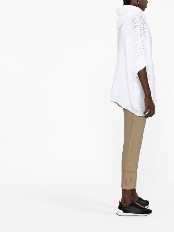 BRUNELLO CUCINELLI WOMEN'S WHITE OPEN-KNIT HOODED SWEATER
