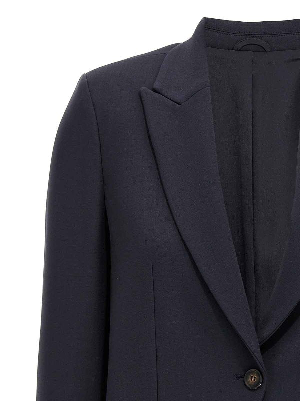 BRUNELLO CUCINELLI WOMEN'S NAVY WOOL TAILORED BLAZER