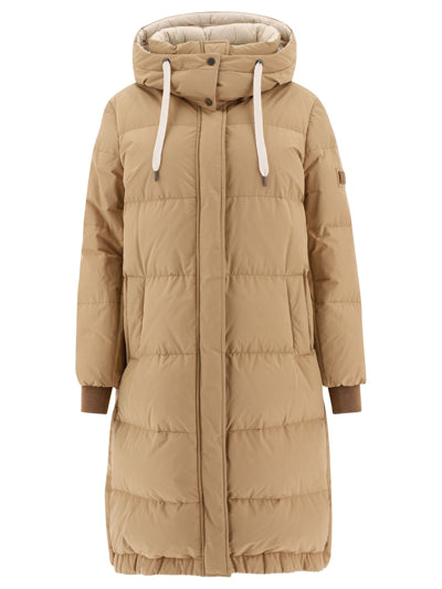 BRUNELLO CUCINELLI WOMEN'S ALMOND QUILTED LONG JACKET