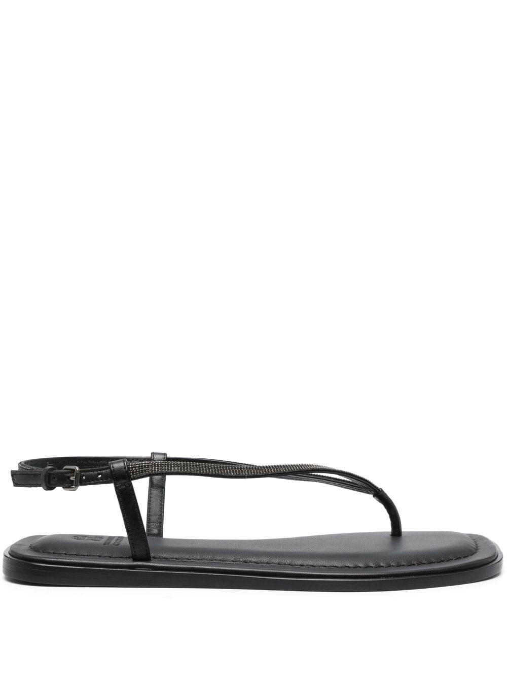 BRUNELLO CUCINELLI WOMEN'S BLACK LEATHER FLAT SANDALS