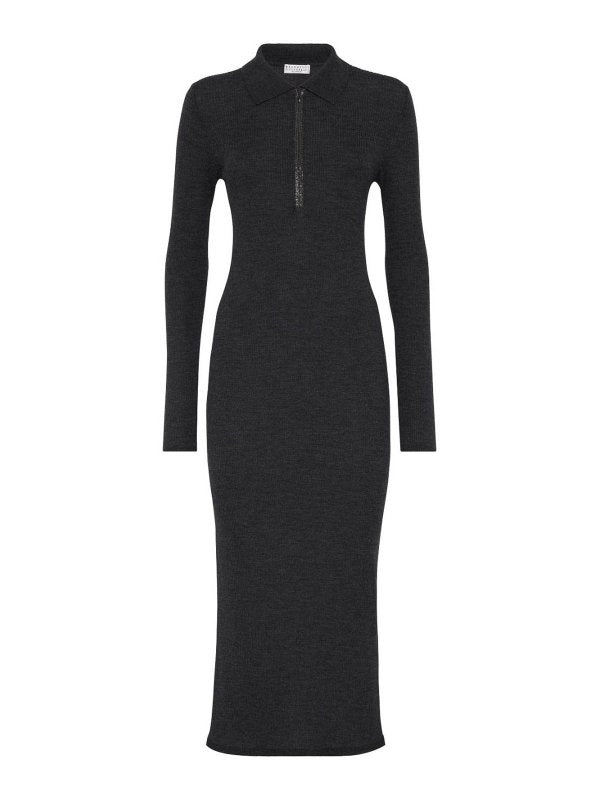 BRUNELLO CUCINELLI WOMEN'S ANTHRACITE WOOL BLEND KNIT DRESS