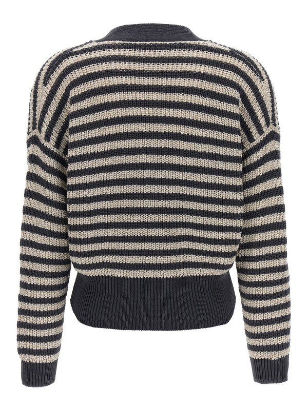 BRUNELLO CUCINELLI WOMEN'S ETHER STRIPED BUTTON FRONT SWEATER