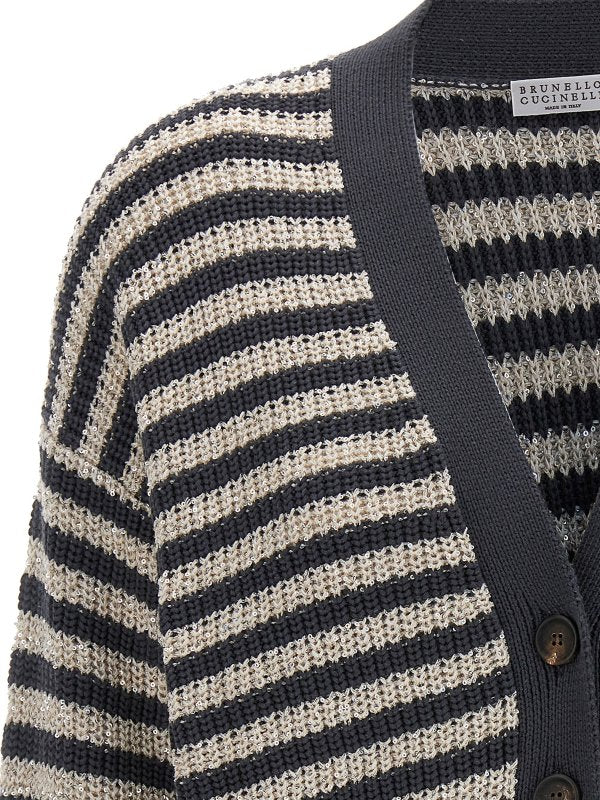 BRUNELLO CUCINELLI WOMEN'S ETHER STRIPED BUTTON FRONT SWEATER