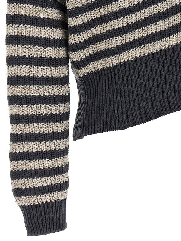 BRUNELLO CUCINELLI WOMEN'S ETHER STRIPED BUTTON FRONT SWEATER