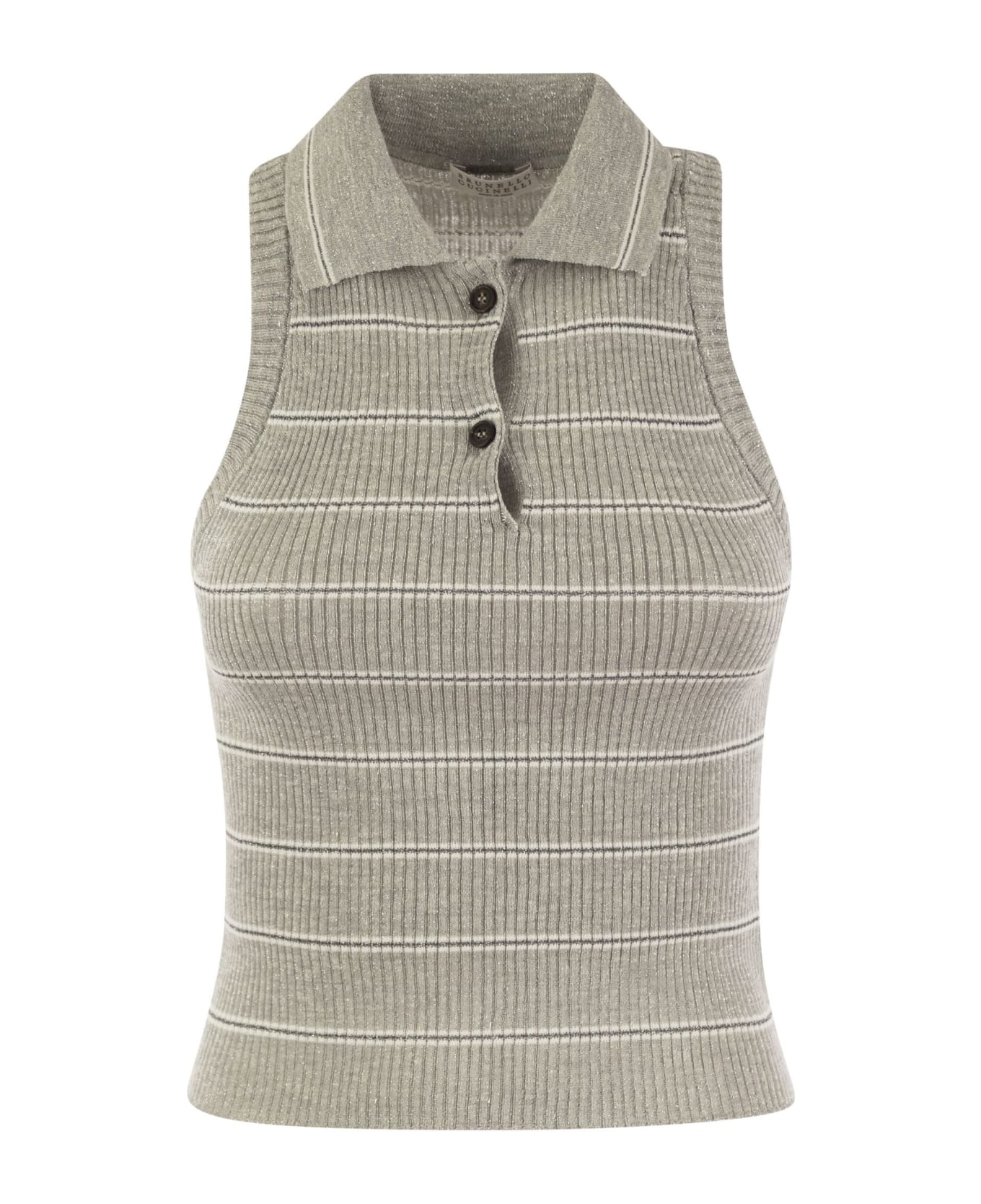 BRUNELLO CUCINELLI WOMEN'S LIGHT GREY RIBBED SLEEVELESS SWEATER