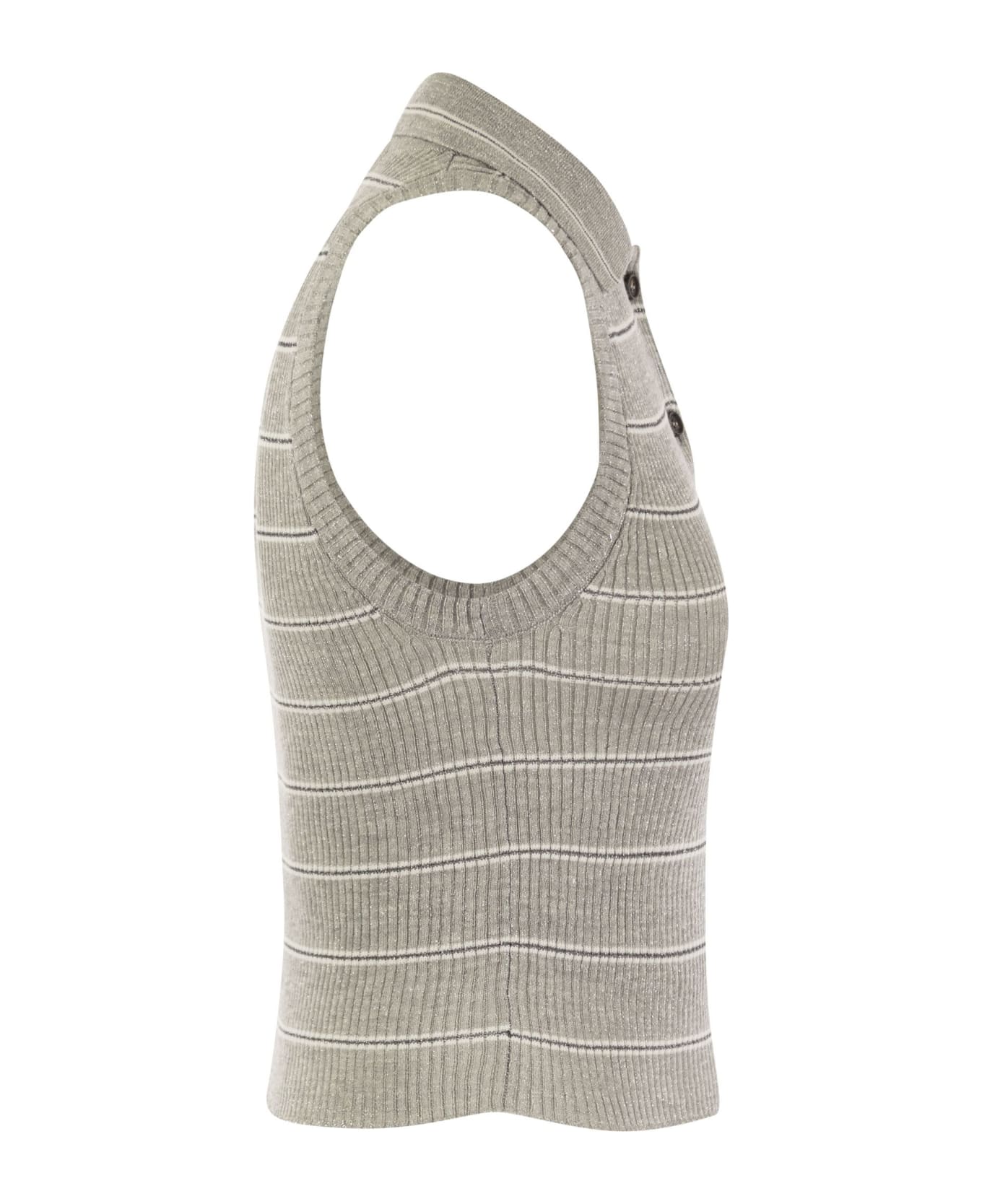 BRUNELLO CUCINELLI WOMEN'S LIGHT GREY RIBBED SLEEVELESS SWEATER