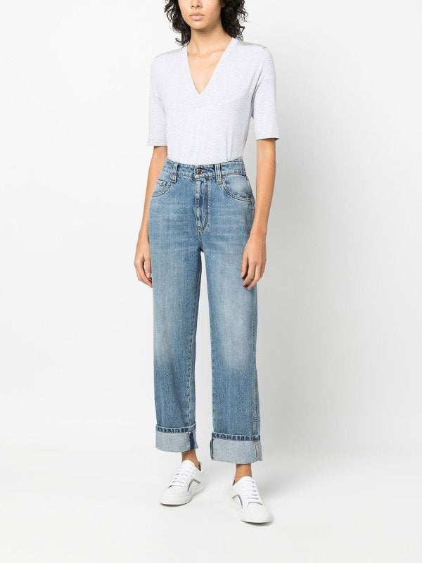 BRUNELLO CUCINELLI WOMEN'S VINTAGE DENIM STRAIGHT LEG PANTS