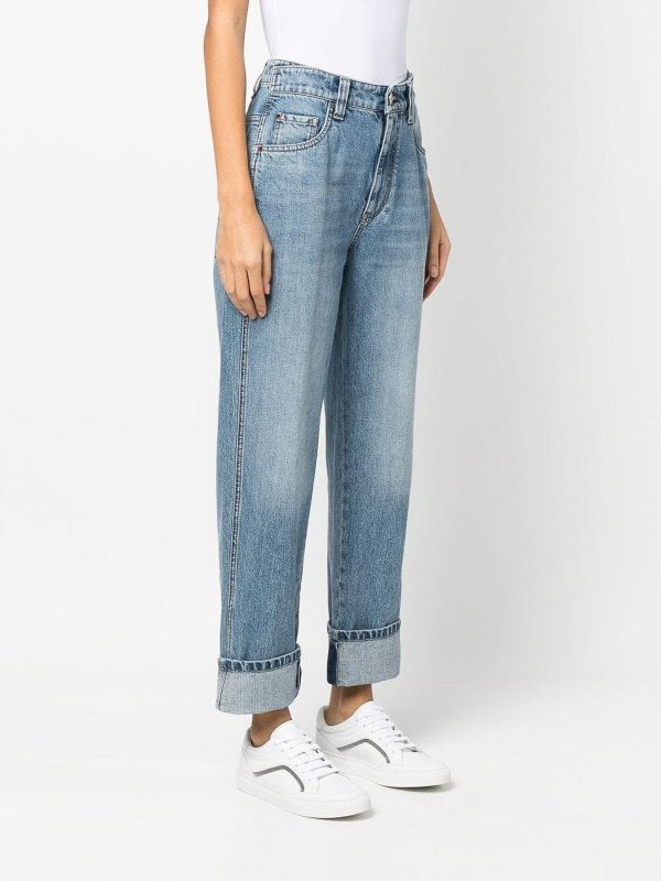 BRUNELLO CUCINELLI WOMEN'S VINTAGE DENIM STRAIGHT LEG PANTS