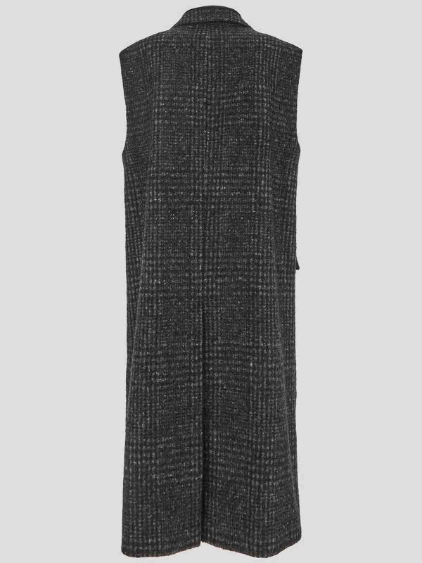 BRUNELLO CUCINELLI WOMEN'S ANTHRACITE PLAID SLEEVELESS COAT