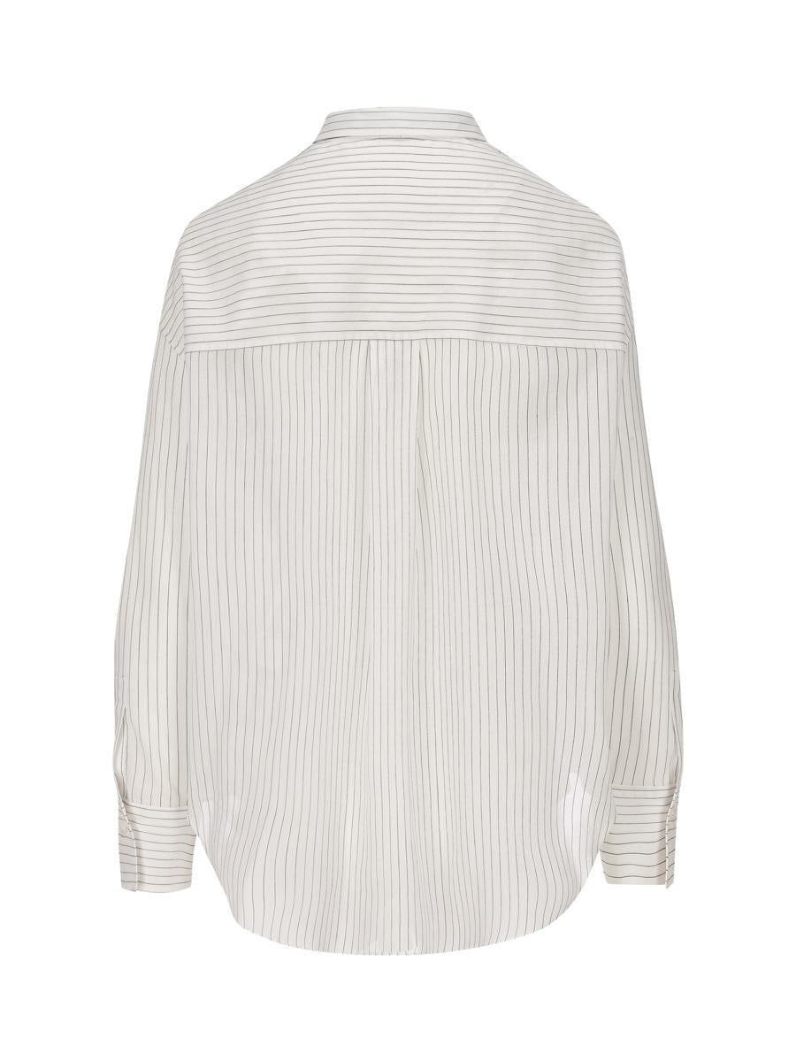 BRUNELLO CUCINELLI WOMEN'S WHITE PINSTRIPE BUTTON-UP SHIRT
