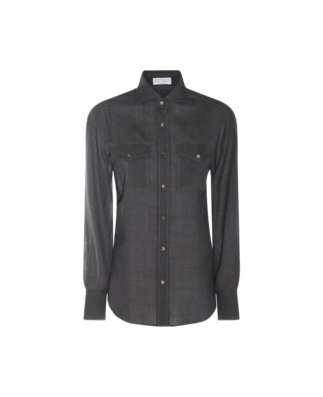 BRUNELLO CUCINELLI WOMEN'S DARK GREY BUTTON-UP SHIRT