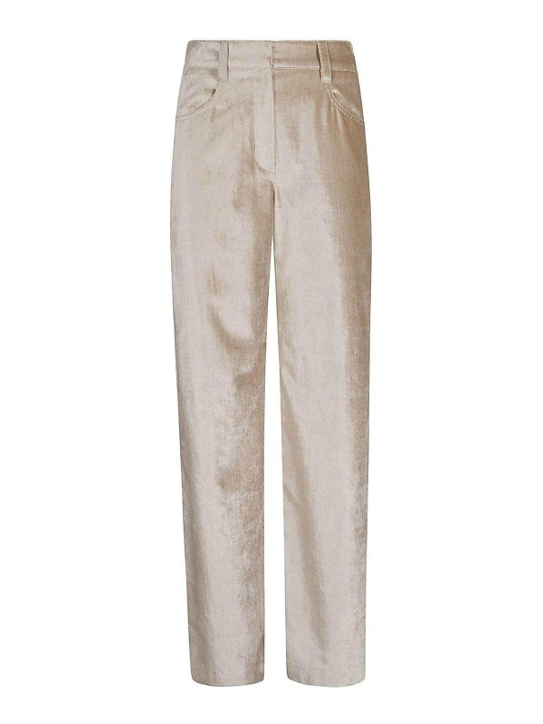 BRUNELLO CUCINELLI WOMEN'S LIGHT BEIGE STRAIGHT TROUSERS