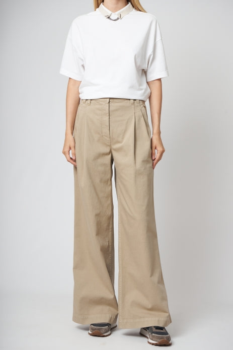 BRUNELLO CUCINELLI WOMEN'S BEIGE WIDE-LEG PLEATED TROUSERS