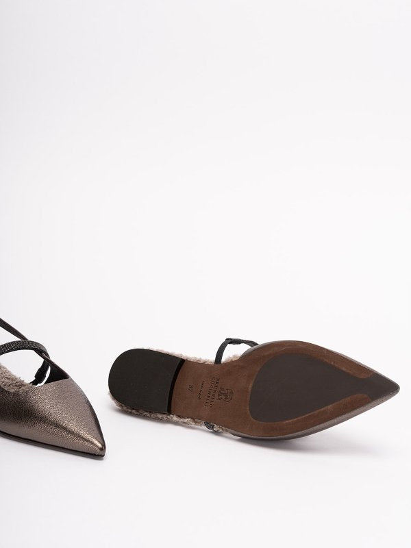 BRUNELLO CUCINELLI WOMEN'S BRONZE LEATHER POINTED TOE SLINGBACK SHOE