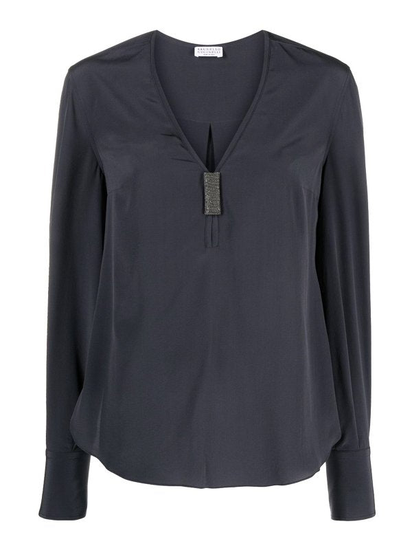 BRUNELLO CUCINELLI WOMEN'S DARK BLUE SILK SHIRT