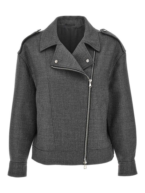 BRUNELLO CUCINELLI WOMEN'S DARK GREY WOOL MOTO JACKET