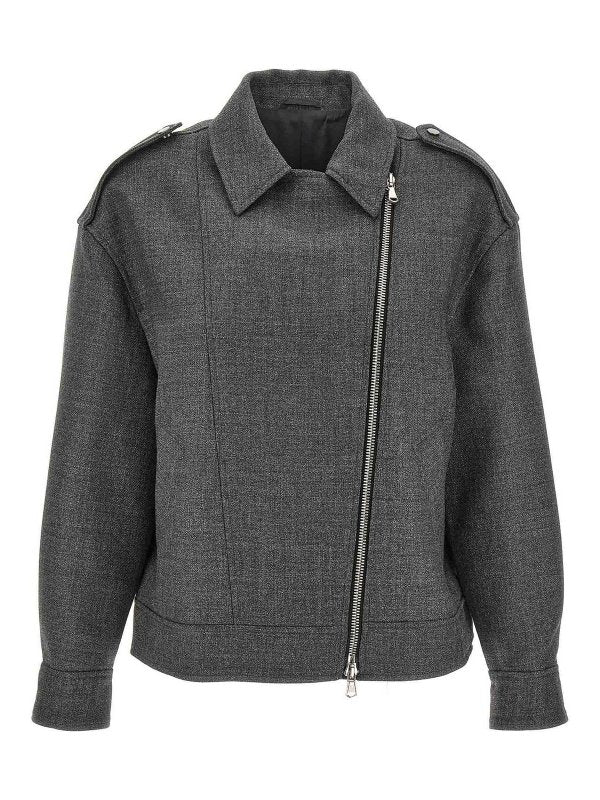 BRUNELLO CUCINELLI WOMEN'S DARK GREY WOOL MOTO JACKET